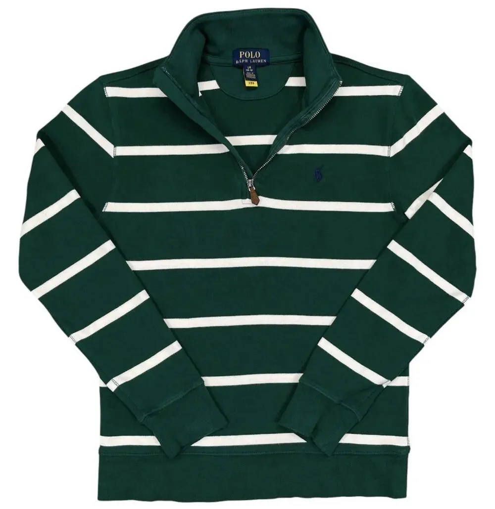 Polo Ralph Lauren Kids Boys Large 14-16 Quarter Zip Sweatshirt Striped Green